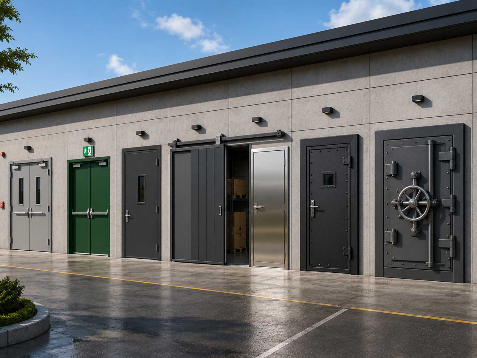 Security access door with electronic lock panel in a Pakistani commercial facility — Khambatis