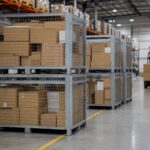 Steel cage pallets stacked in a Pakistani e commerce fulfilment warehouse