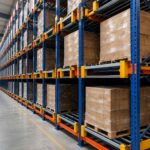 Push back racking system storing pallets 4 deep in a Pakistani warehouse