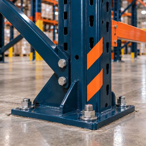 Seismic braced steel warehouse racking system anchored to concrete floor in Pakistan