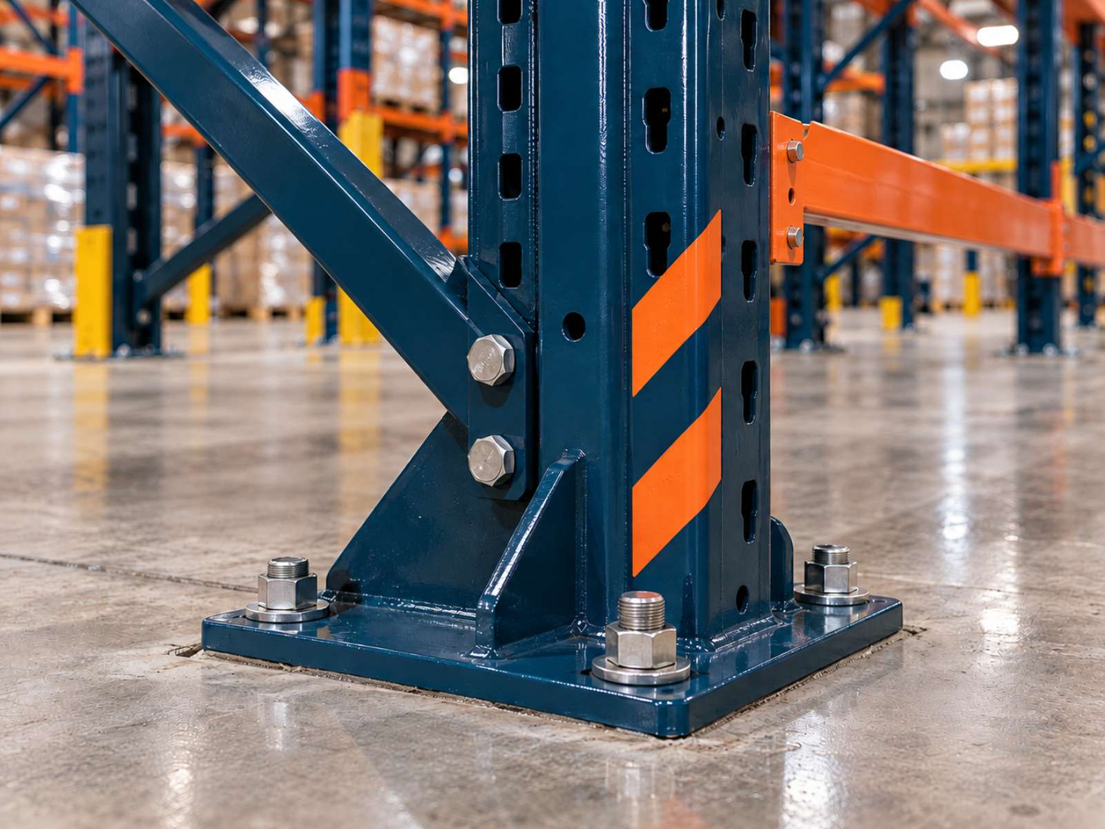 Seismic braced steel warehouse racking system anchored to concrete floor in Pakistan